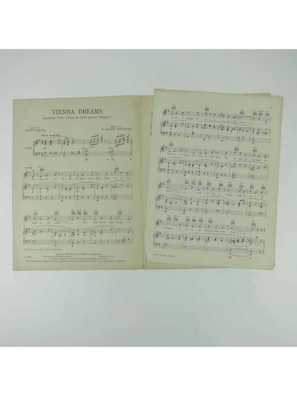 Sheet Music Vienna Dreams Kitty Carlisle Irving Caesar Sieczynski Vintage 1937